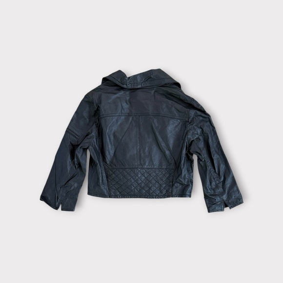 Vintage 90s BB Dakota Cropped Black Leather Jacket L - Picture 2 of 4